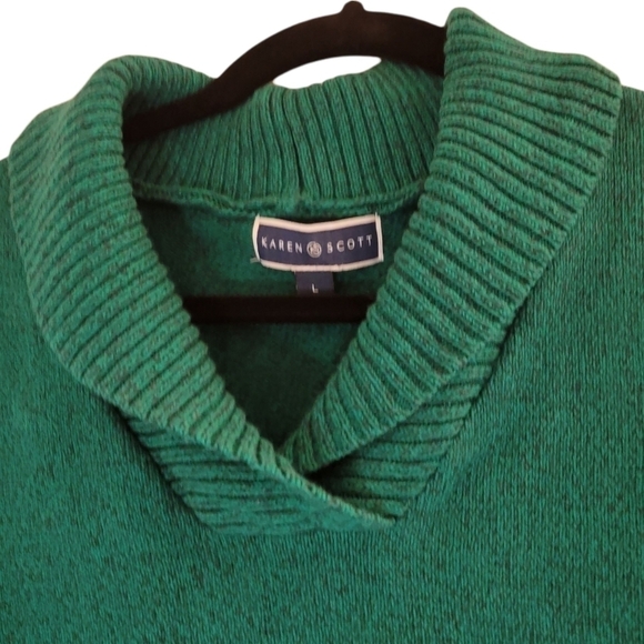 Karen Scott Women's Cotton Marled Shawl-Collar Sweater Dark Marine Green - Picture 5 of 9